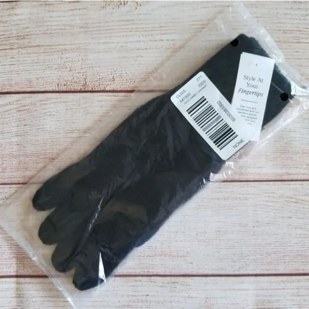 LOFT 100% Cashmere Ribbed Gloves in Black Winter Luxury Warm Snow Cozy
